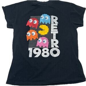 PACMAN RETRO 1980 BLACK TSHIRT MEDIUM Nintendo Classic 90s Bandai